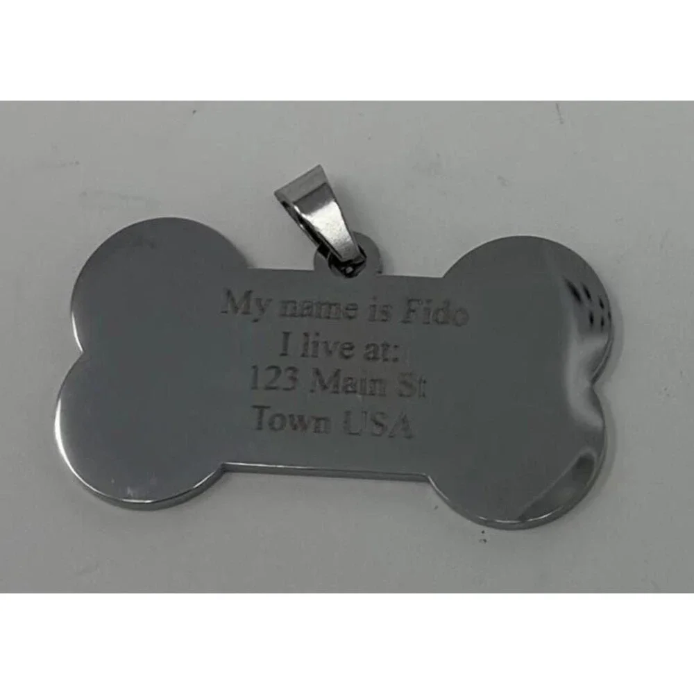 Stainless Steel Bone Tag, Personalize with Name, Address and Phone number